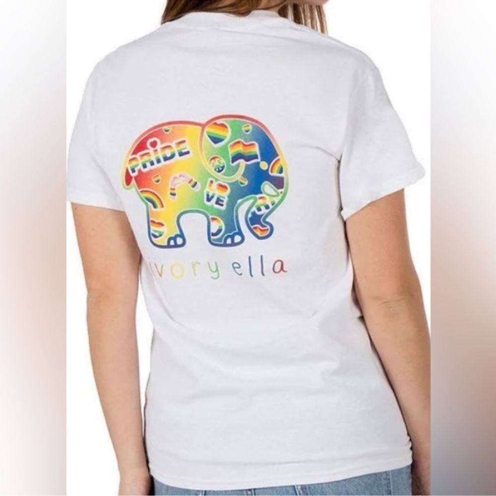 NWT Ivory Ella Pride Rainbow Elephant Graphic Tee White Cotton Tee Various Sizes